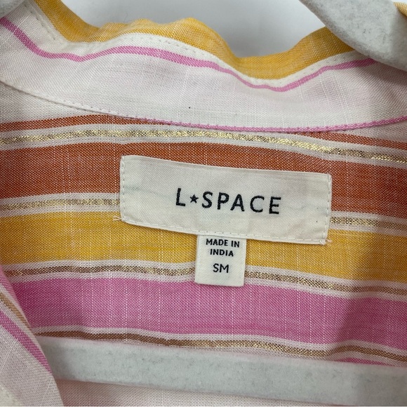 L*SPACE st Lucia Cropped Polo Shirt striped pink orange yellow - Picture 3 of 8